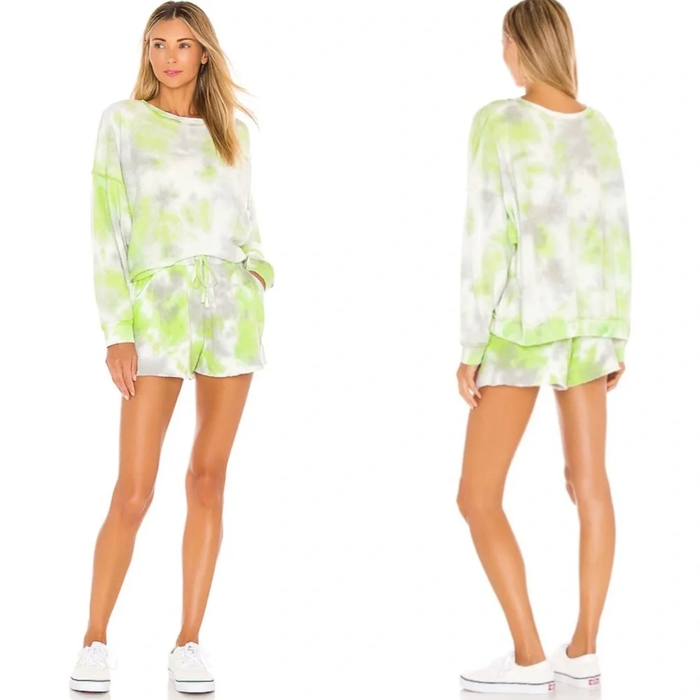 Free People Kelly Washed Tie Dye Set in Lime Size Large